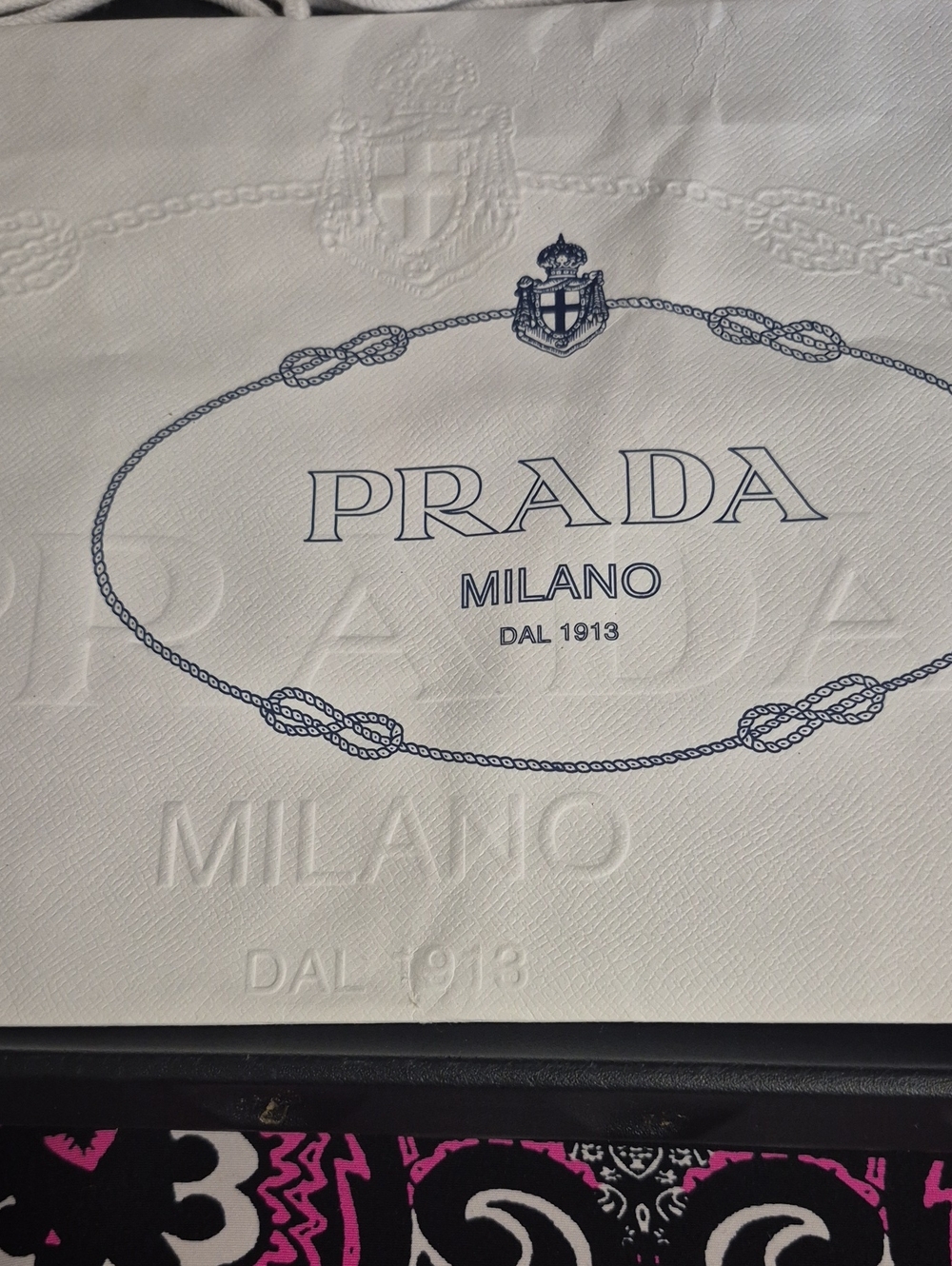 Prada White Shopping Bag with Navy Logo